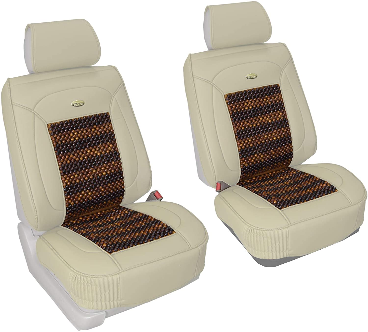 FH Group PU203102 Premium Leather Seat Leather Cushion Pad Seat Covers w. Cooling Rosewood Beads, Brown-Fit Most Car, Truck, SUV, or Van