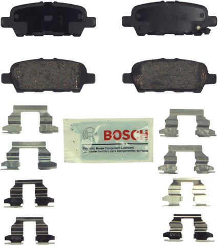 Bosch BE905H Blue Disc Brake Pad Set w/Hardware: Infiniti (EX, FX, G, JX, M, Mh, Q, QX); Nissan: Z, Altima, Juke, Leaf, Maxima, Murano, Pathfinder, Quest, Rogue, Sentra, X-Trail; Renault; Suzuki, Rear