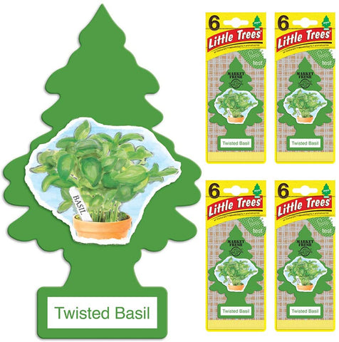 LITTLE TREES Car Air Freshener | Hanging Tree Provides Long Lasting Scent for Auto or Home | Twisted Basil, 6-packs (4 count)