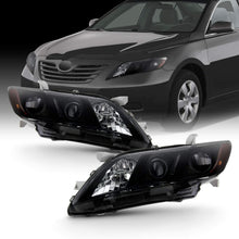 Fits 2007 2008 2009 Toyota Camry [Halogen Type] Black Smoked Headlights Pair Headlamps Left Driver + Right Passenger