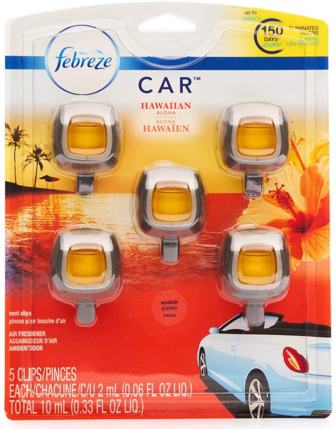 Febreze Car Air Freshener, Set of 5 Clips, Hawaiian Aloha - up to 150 Days