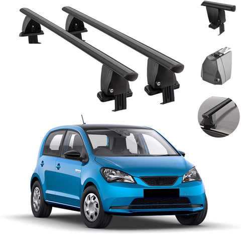 Roof Rack Cross Bars Lockable Luggage Carrier Smooth Roof Cars | Fits Seat MII 5 Door 2012-2021 Black Aluminum Cargo Carrier Rooftop Bars | Automotive Exterior Accessories