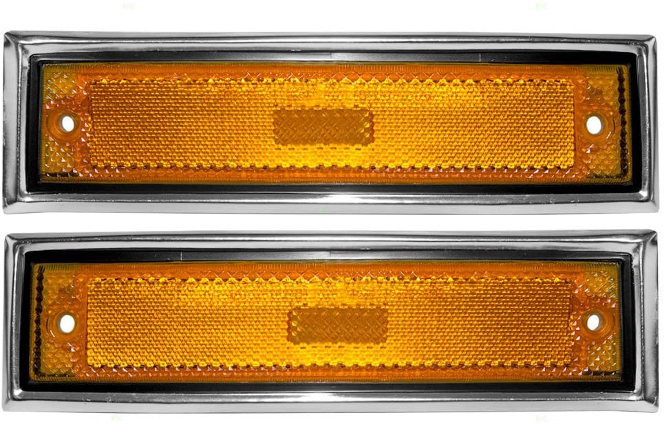 Aftermarket Replacement Driver and Passenger Set Front Signal Side Marker Light Aftermarket Replacement Amber with Chrome Trim Compatible with 81-91 C/K Pickup 915557 915558