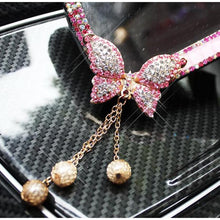 LuckySHD Car Rear View Mirror with Crystal Diamond Butterfly - Pink
