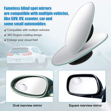 4 Pieces Oval Frameless Blind Spot Mirrors 360 Degree Rotating Car Mirrors Glass Safety Adjustable Mirrors with Double-Sided Tapes for Vehicles Cars Truck SUV