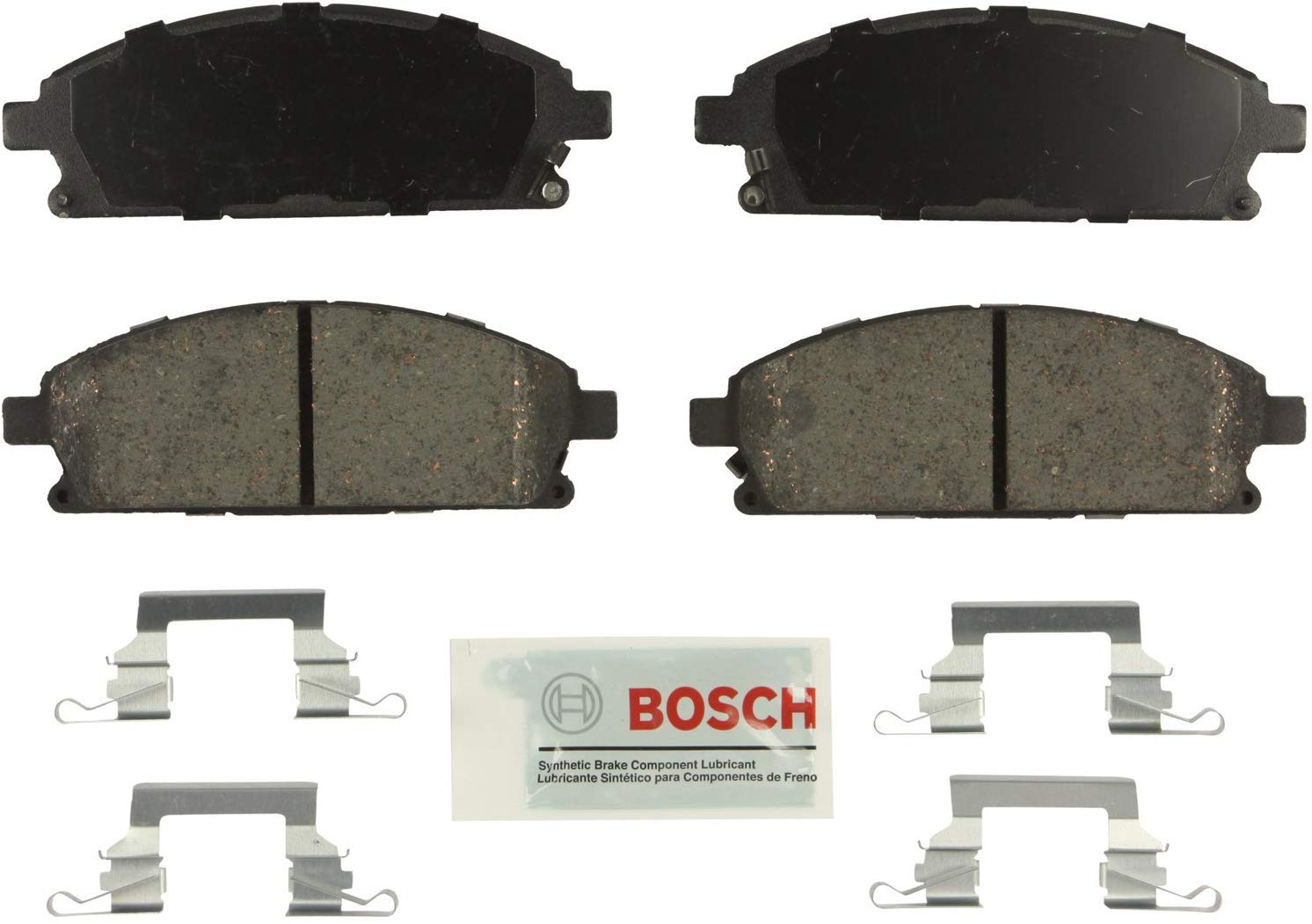 Bosch BE691H Blue Disc Brake Pad Set with Hardware for Select Acura MDX; Infiniti Q45, QX4; and Nissan Pathfinder, X-Trail Vehicles - FRONT