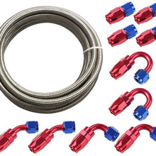 SUNROAD 8AN 20Ft Universal Braided Oil Fuel Line Hose Stainless Steel Nylon with 10PC Swivel Fitting Hose Ends Adapter Kit-Silver