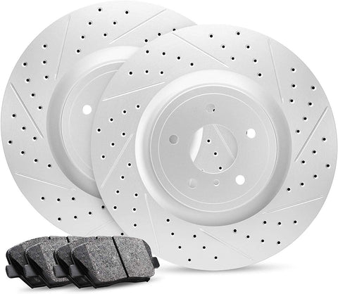 Rear Set R1 Carbon Geomet Drill/Slot Brake Rotors + Ceramic Brake Pads