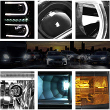 U-Strip LED DRL Projector Headlight Assembly Compatible with Chevy Silverado 14-15 Headlamps with Amber Corner Black