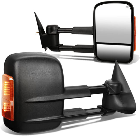 Pair Black Power Heated Smoked LED Turn Signal Light Side Towing Mirrors Replacement for Silverado Sierra 99-02