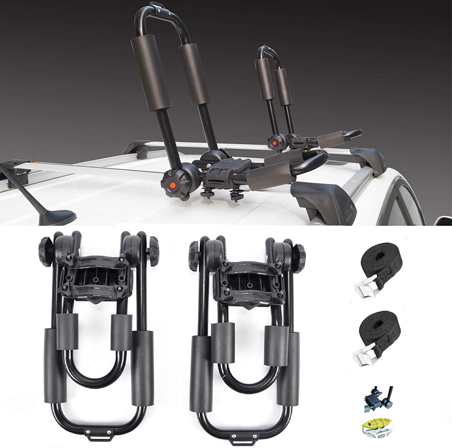 NOPOCA NP5674 Kayak/Canoe/Surf Ski/Boat/Snowboard 2pc J-Style Roof Rack Carrier Mounted on Car SUV and Truck Crossbar