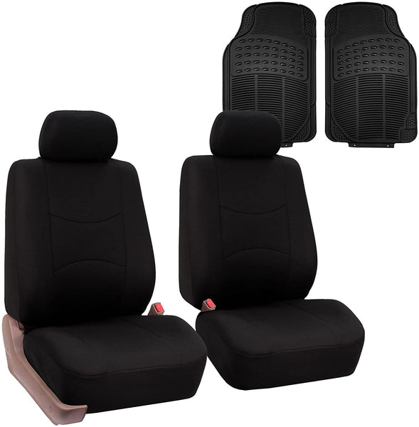 FH Group FB050102 + F11306 Flat Cloth Seat Covers (Black) Front Set – Universal Fit for Cars Trucks & SUVs