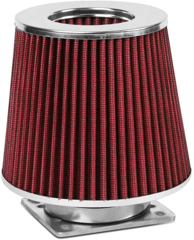 Red Universal 3 Inches Inlet Open Top Washable Cone Air Intake Filter + MAF Senor Adapter