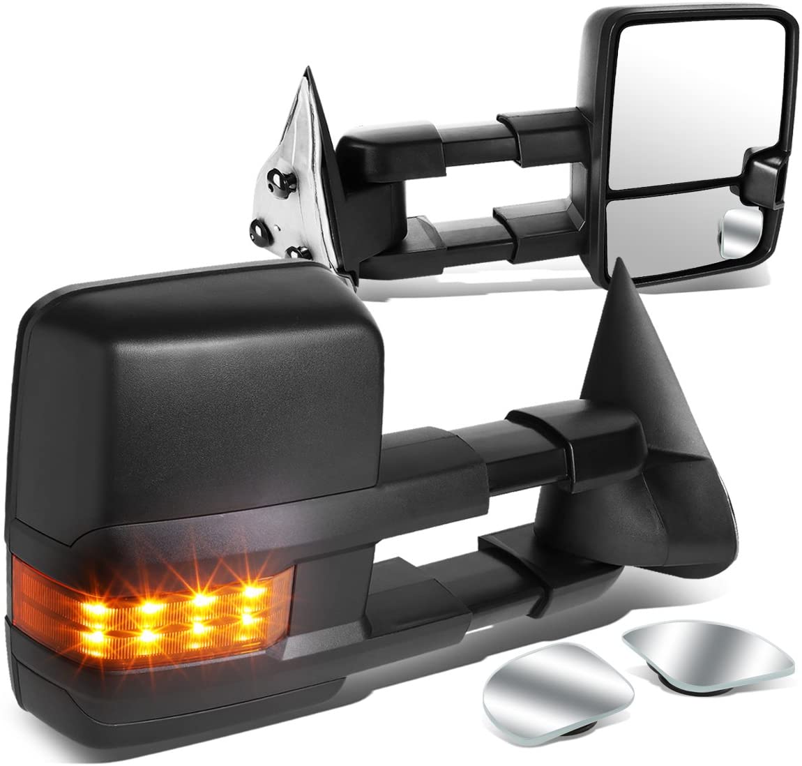 DNA Motoring TWM-015-T666-BK-AM+DM-074 Pair of Towing Side Mirrors + Blind Spot Mirrors