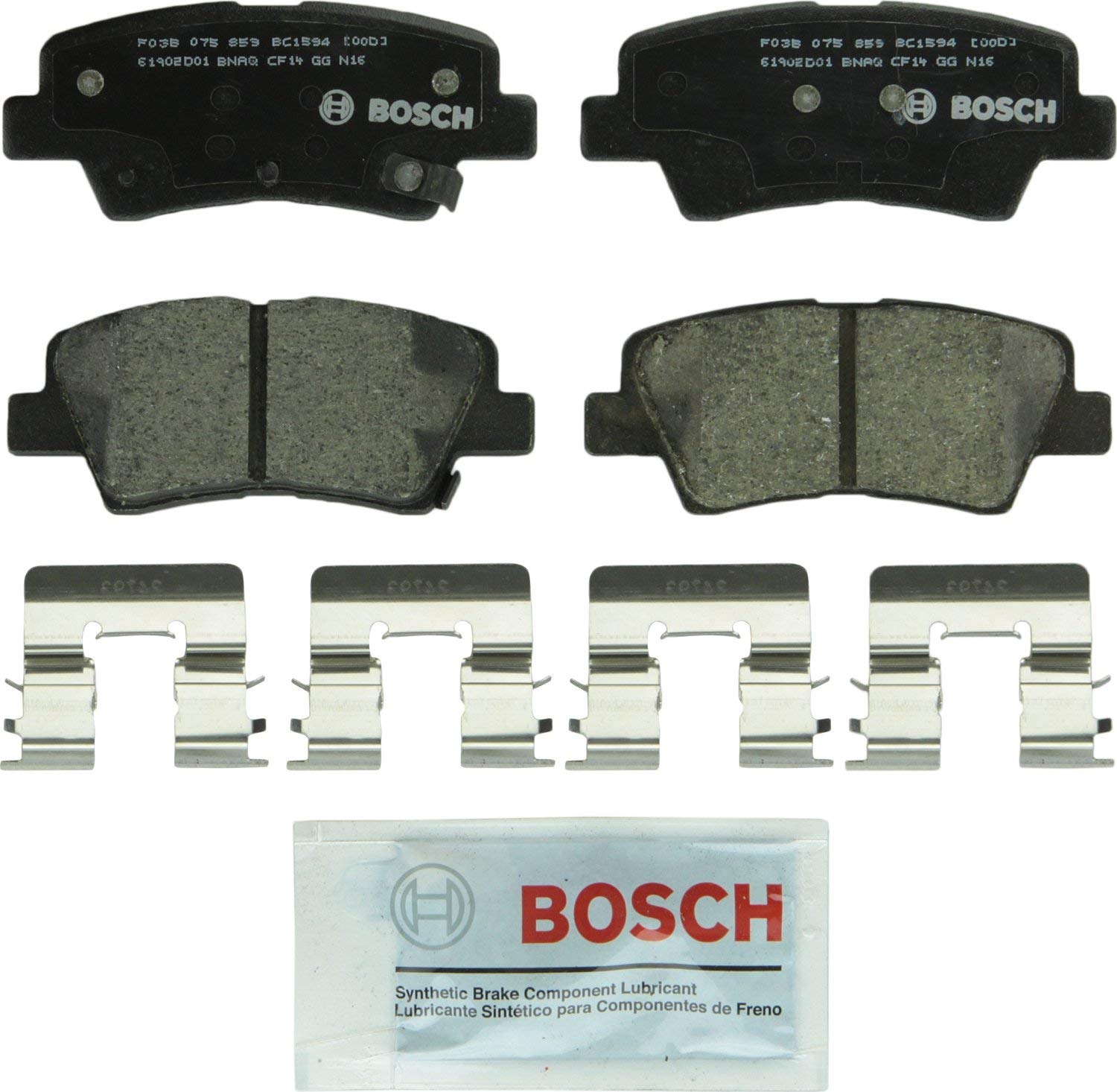 Bosch BC1594 QuietCast Premium Ceramic Disc Brake Pad Set For Select Hyundai Elantra GT, Sonata, Veloster; Kia Cadenza, Forte, Forte Koup, Forte5, Soul, Soul EV; Rear