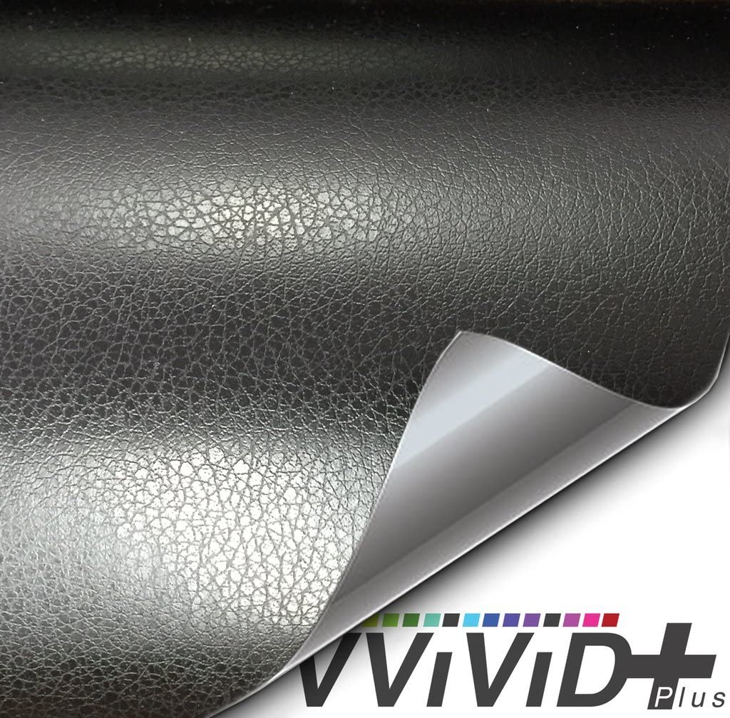 VViViD+ Fine Grain Black Leather Wrap Adhesive Vinyl - Soft Touch (1ft x 5ft)