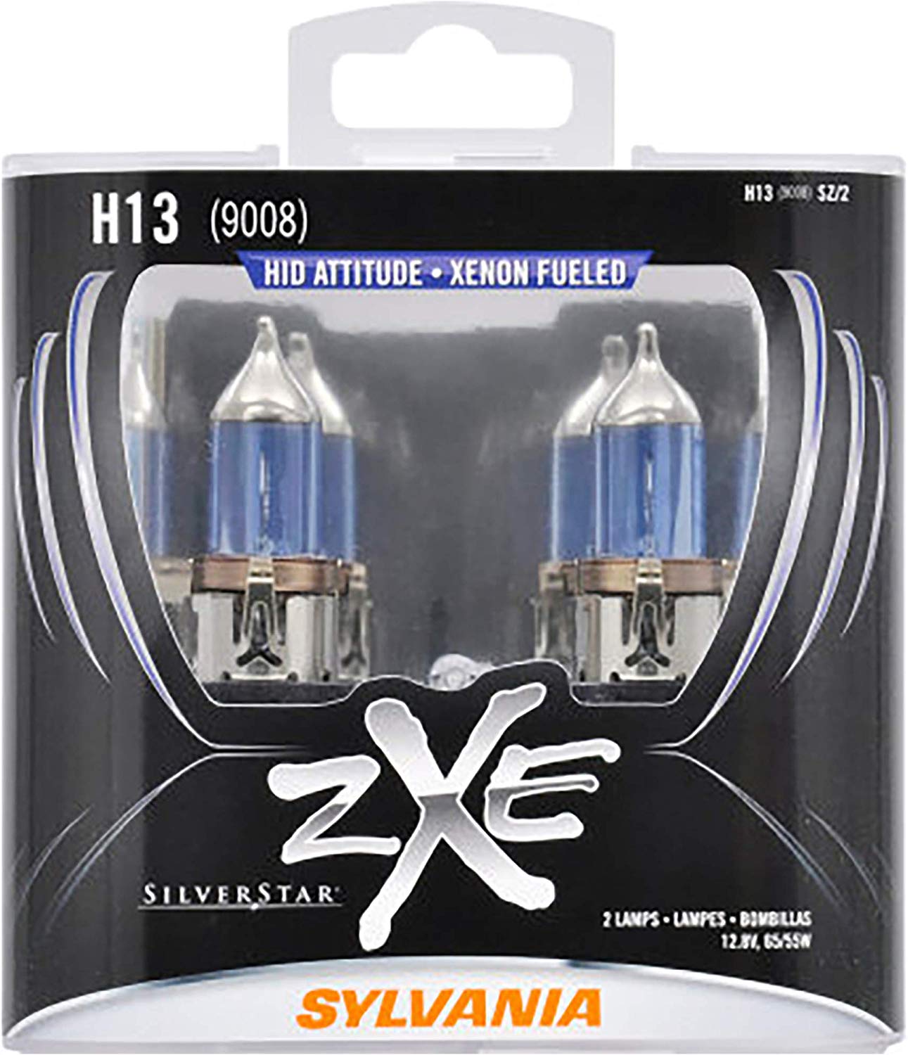 SYLVANIA - H13 (9008) SilverStar zXe High Performance Halogen Headlight Bulb - Bright White Light Output, HID Attitude, Xenon Fueled Technology (Contains 2 Bulbs)