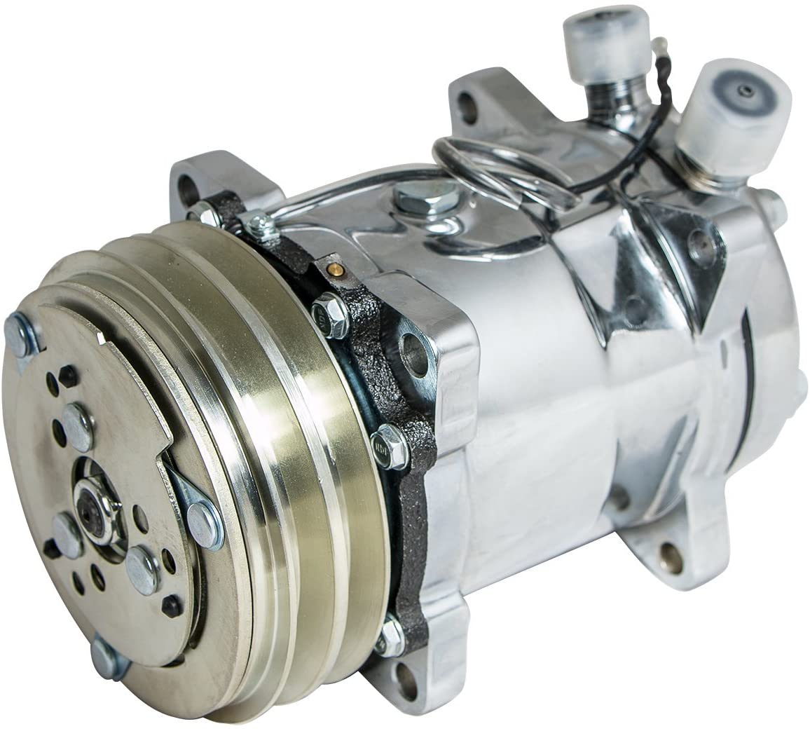 Top Street Performance HC5003C A/C Compressor with Silver Clutch (Chromed V-Belt Sanden 508 R134A Type)