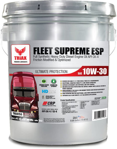 Triax Fleet Supreme ESP 10W-30 Ultimate Full Synthetic - Friction Modified - API CK-4 | Heavy Duty Diesel Engine Oil with Moly | Performance Boosted | Superb Powerstroke Performance (5 GAL Pail)