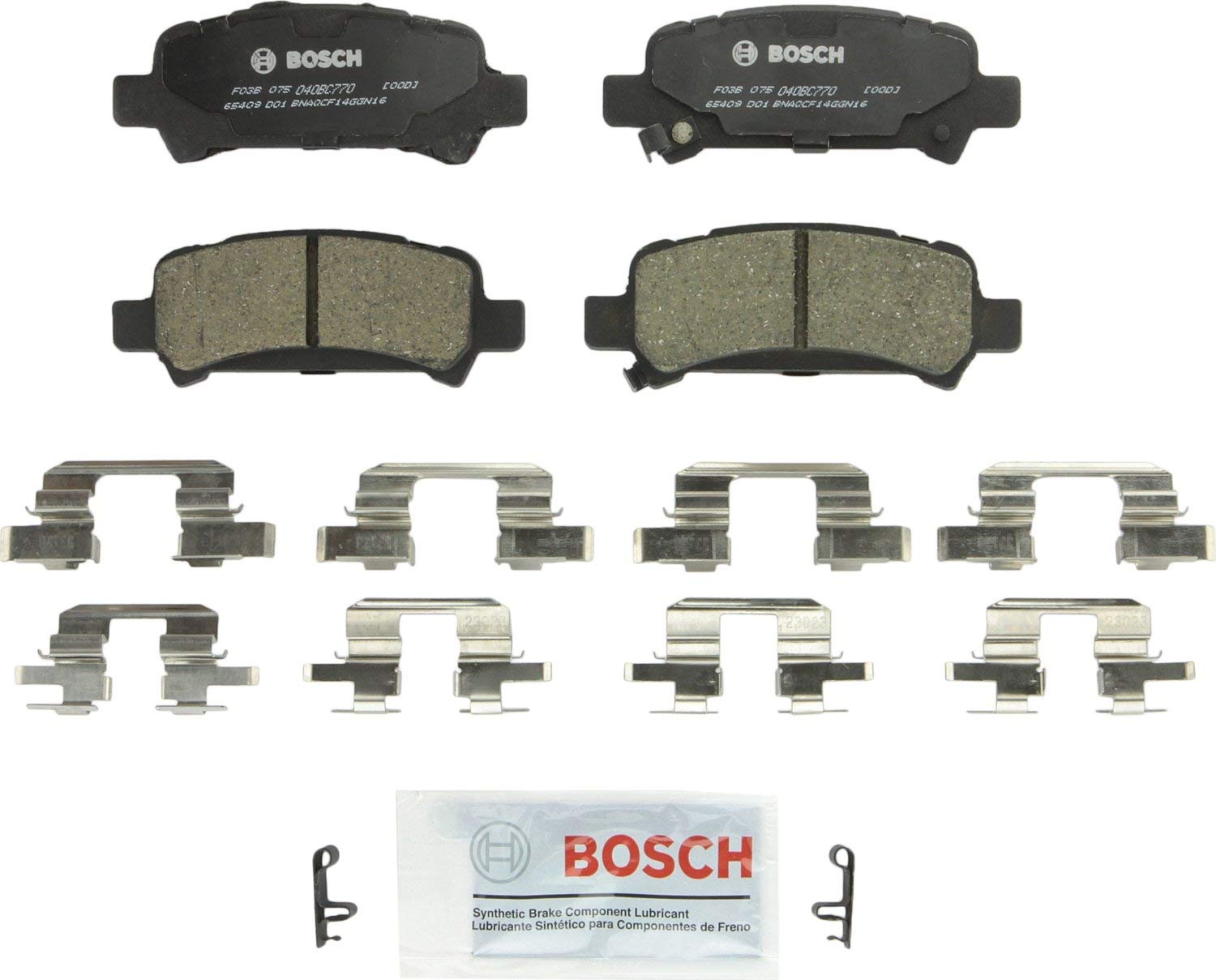 Bosch BC770 QuietCast Premium Ceramic Disc Brake Pad Set For Subaru: 2003-2006 Baja, 1998-2003 Forester, 1999-2003 Impreza, 2000-2009 Legacy, 2000-2004 Outback; Rear