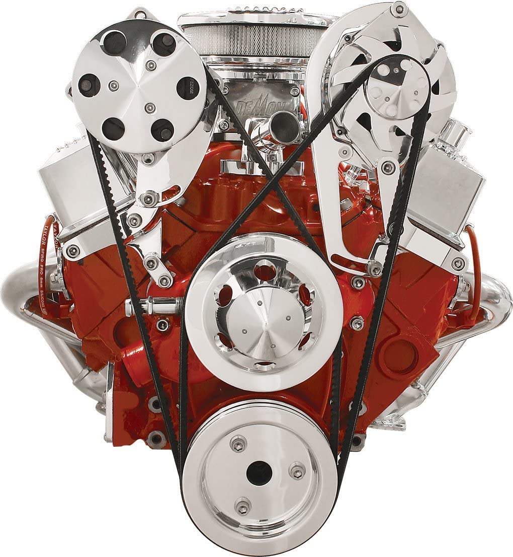 NEW BILLET SPECIALTIES SBC POLISHED ALTERNATOR & A/C COMPRESSOR BRACKETS, TOP MOUNT, FOR SMALL BLOCK CHEVY SHORT WATER PUMP