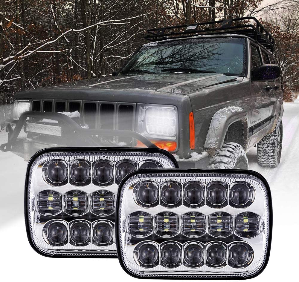 BICYACO DOT 110W 5x7 Inch Led Headlights 7x6 Inch Hi/Low Led Sealed Beam Headlamp for Jeep Wrangler YJ Cherokee XJ H4 Plug H6054 Headlights H5054 6054 6052 Toyota Pickup（Chrome）