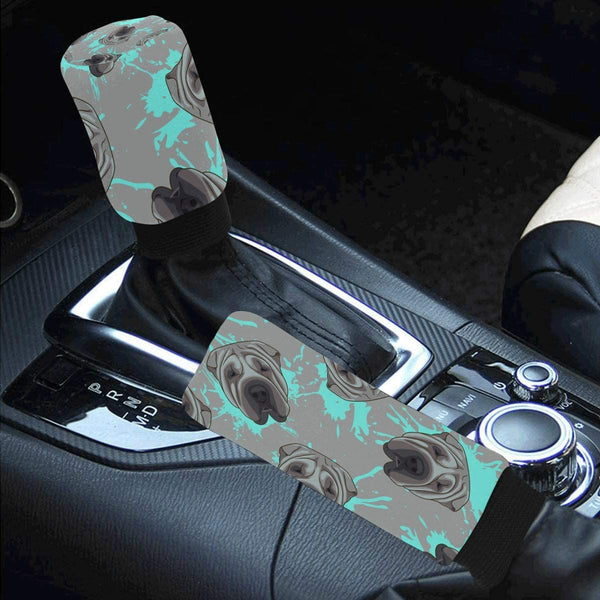 CSHENG Automobile Car Shift Knob Cover and Handbrake Gear Shift Cover-2pcs/set Universal Fit for Women Men, Decorative Dog Gray Shar Pei Muzzles for SUV Sedans Trucks Vans