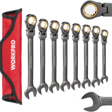 WORKPRO 8-piece Flex-Head Ratcheting Combination Wrench Set, Cr-V Constructed, Nickel Plating with Organizer Bag