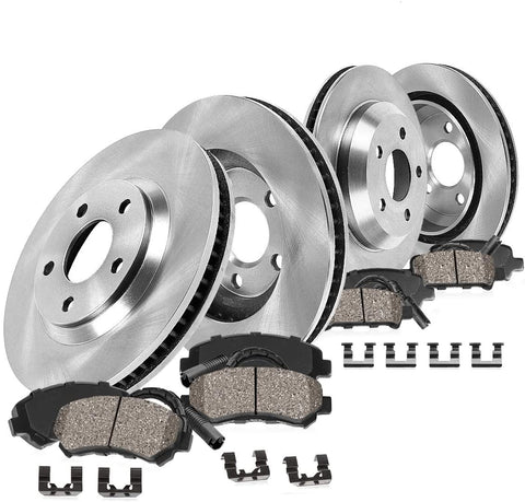 Callahan FRONT 329.92 mm + REAR 330.32 mm Premium OE 5 Lug [4] Brake Rotors + [8] Ceramic Pads + Sensors + HDW CRK01179