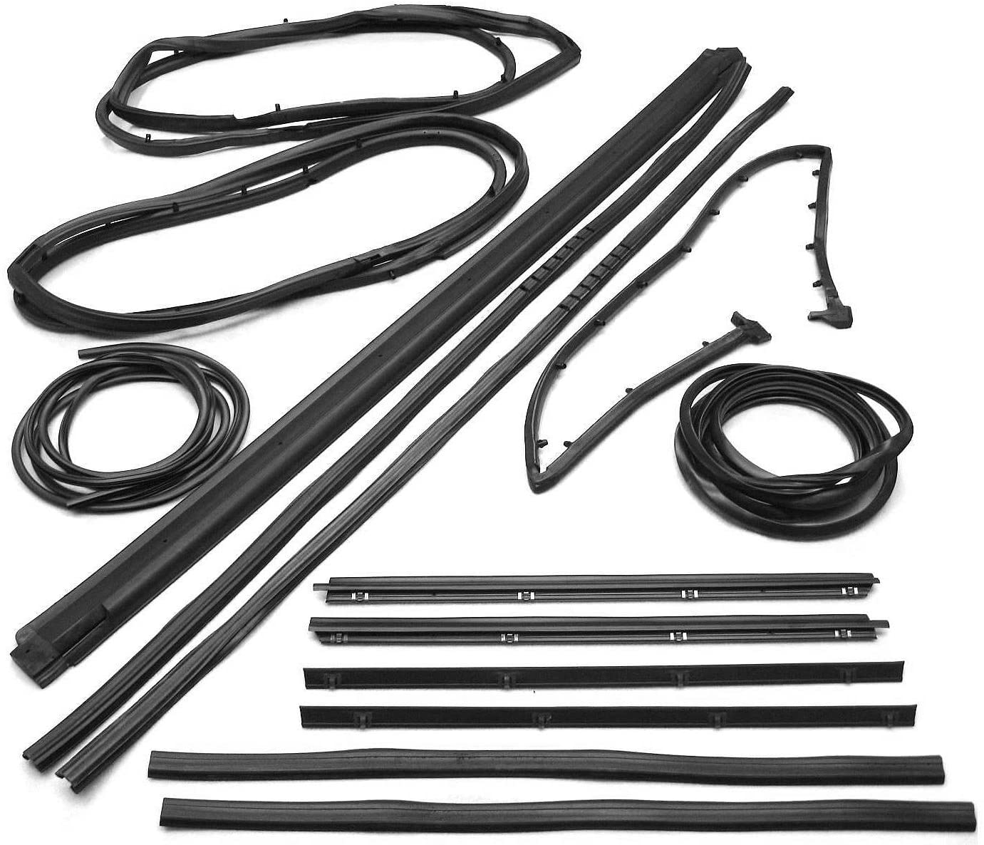 APDTY 133998 Complete Rubber Weatherstrip Glass Dew Wipe Seal Kit Fits 1987-1995 Jeep Wrangler Includes Driver & Passenger Window Door Cowl Windshield Tailgate Upper Bar Inner & Outer Division Bar
