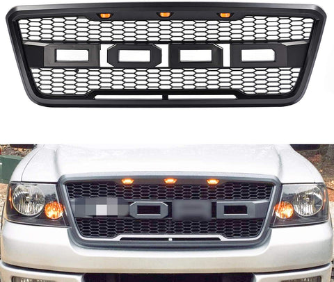 Matte Black Front Grill Hood Grille compatible with Ford F150 Raptor Style 2004-2008,for Replaceable Letters f&r Letters