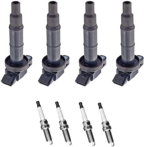 ENA Ignition Coil and Spark Plug Set of 4 Compatible with 2000-2008 Toyota Corolla 2000-2005 Toyota Celica GT L4 1.8L UF247