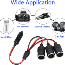 CERRXIAN 1 to 3 Car Cigarette Lighter 12v 24v Power Charger Adapter 3 Way Socket Splitter Female Socket Plug Extension Cord Cable