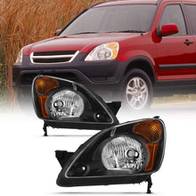 For 2002 2003 2004 Honda CR-V Black Housing [w/Amber Corner Lamp] Headlights Driver+Passenger Side Replacement