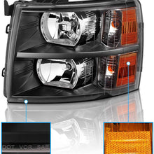 AmeriLite for 2007-2013 Chevy Silverado 1500/07-14 Silverado 2500HD 3500HD OEM Style Black Replacement Headlights w/Bulb and Harness Amber Reflector Set - Passenger & Driver