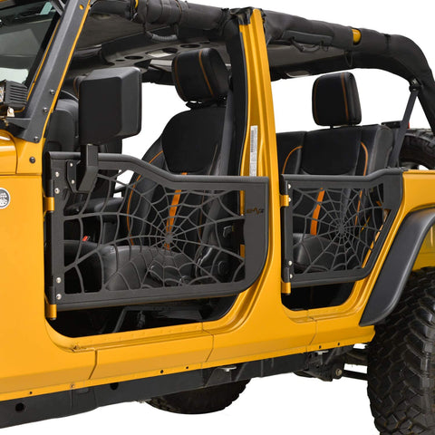 EAG Tubular Spyder Web Door with Side View Mirror Fit for 07-18 Jeep Wrangler JK 4 Door Only