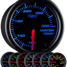 GlowShift Black 7 Color 300 F Water Coolant Temperature Gauge Kit - Includes Electronic Sensor - Black Dial - Clear Lens - for Car & Truck - 2-1/16" 52mm
