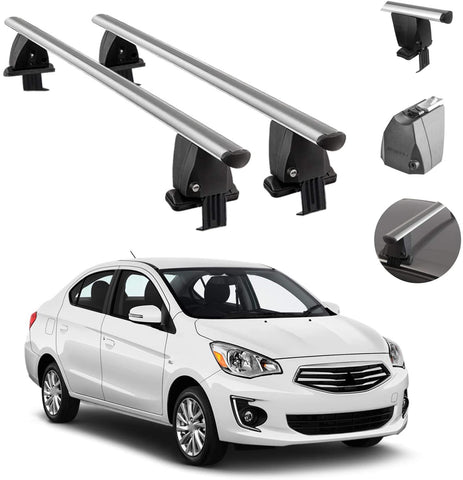 Roof Rack Cross Bars Lockable Luggage Carrier Smooth Roof Cars | Fits Mitsubishi Mirage G4 Sedan 2017-2021 Black Aluminum Cargo Carrier Rooftop Bars | Automotive Exterior Accessories