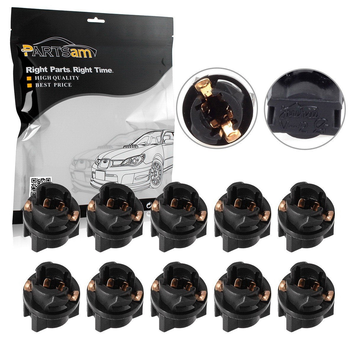 Partsam 10pcs T5 Twist Socket For Instrument Panel Cluster Plug Lamp Dash Light Bulb 58 70 73 74