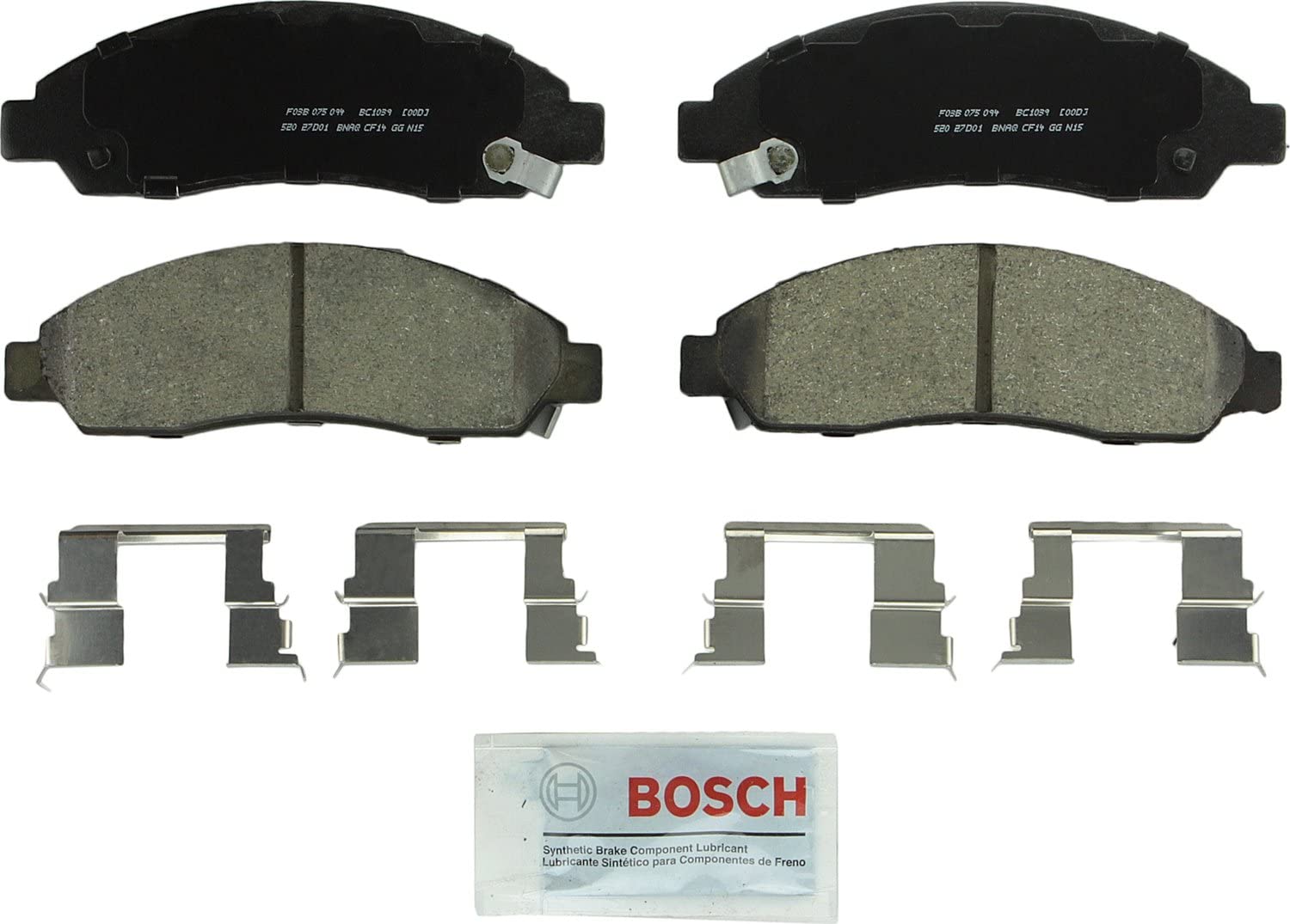 Bosch BC1039 QuietCast Premium Ceramic Disc Brake Pad Set For Chevrolet: 2004-2008 Colorado; GMC: 2004-2008 Canyon; Isuzu: 2006 i-280, 2007-2008 i-290, 2006 i-350, 2007-2008 i-370; Front