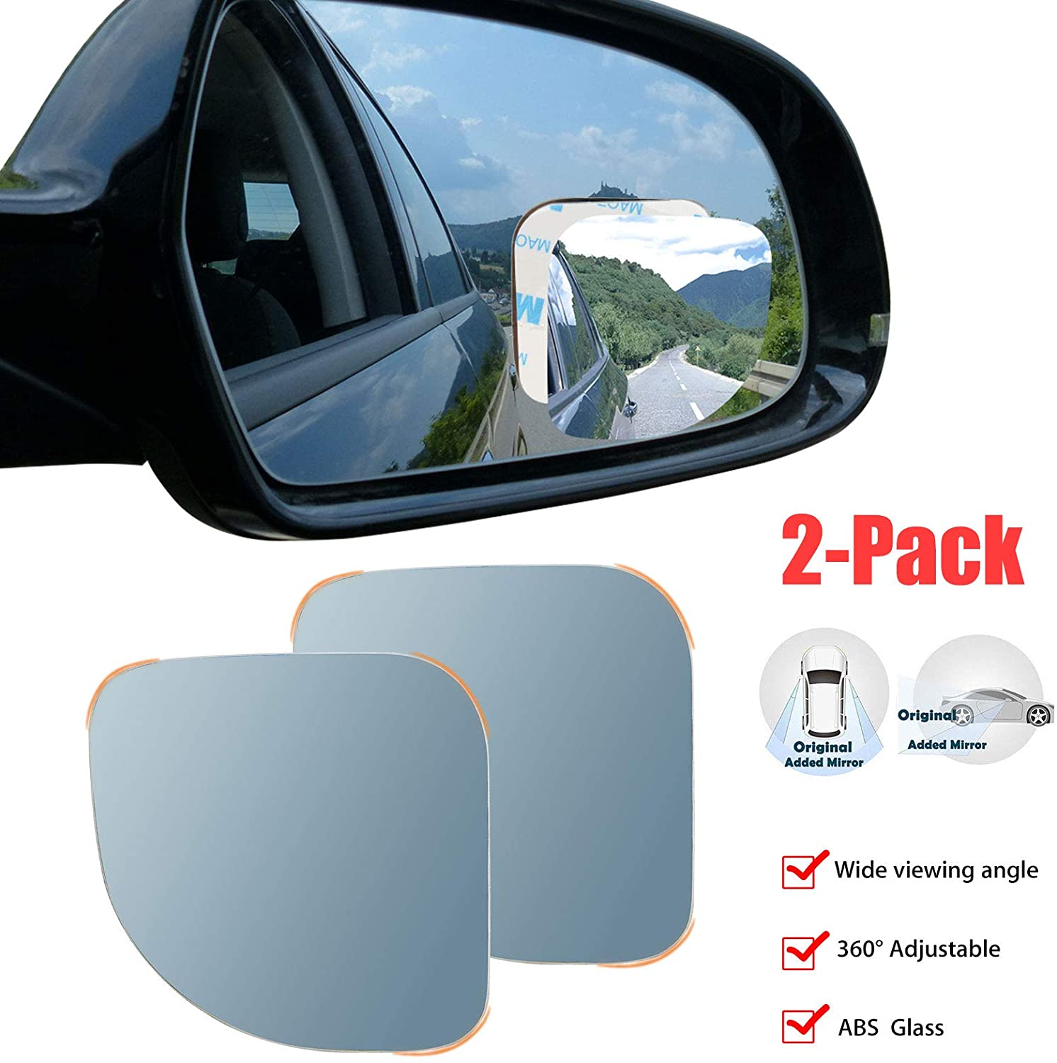 PRETTYGAGA Blind Spot Mirror Frameless Sway Rotate Wide Angle Rear View Mirror HD Glass Fan Shape Pack of 2