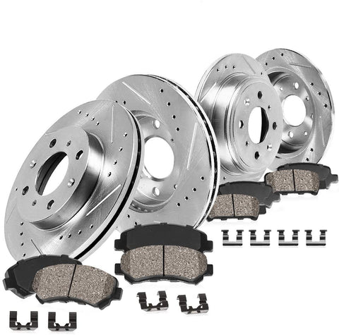 Callahan CDS03126 FRONT 257.5mm + REAR 240.5mm D/S 4 Lug [4] Rotors + Cer Brake Pads + Clips [fit 2012-2016 Fiat 500]