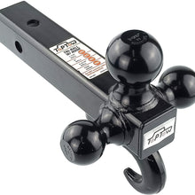 TOPTOW 64181 Trailer Receiver Hitch Triple Ball Mount with Hook Black Balls Fits for 2 inch Receiver