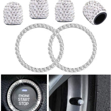 Earthland 2Pcs Crystal Rhinestone Ring for Car Decor, Auto Engine Start Stop Decoration Crystal Interior Ring Decal for Vehicle Ignition Button-Silvery