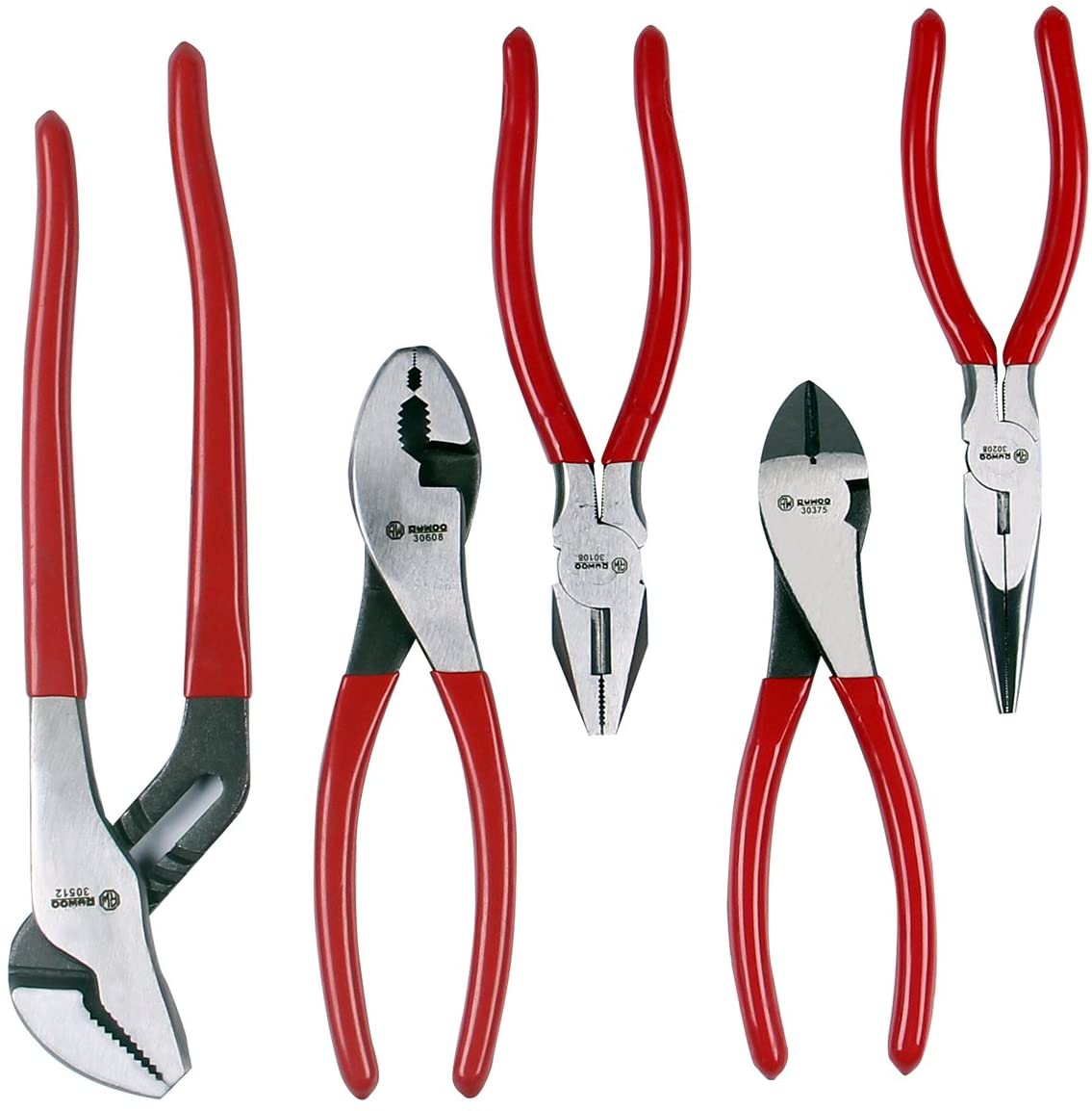 RUWOO Z09005 5-Piece Pliers Set with Linesman Pliers,Long Nose Pliers,Slip Joint with Flush Rivet Pliers,Bent Nose Cutter Pliers