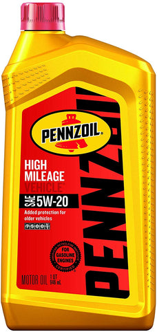 Pennzoil High Mileage Motor Oil 5W-20 –1 Quart (Pack of 6)