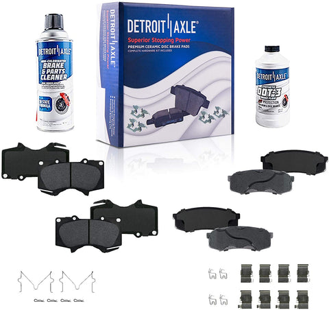 Detroit Axle - FRONT & REAR Ceramic Brake Pads w/Hardware, Brake Fluid & Cleaner for 2003-2017 Lexus GX460 GX470 - [03-17 4Runner] - 07-14 FJ Cruiser - [01-07 Toyota Sequoia]