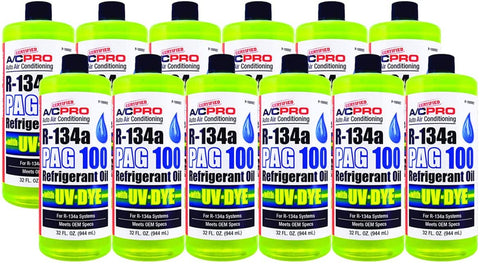 Interdynamics A/C Pro R-134a PAG 100 Refrigerant Oil with UV Dye (32 oz) - 12 Pack
