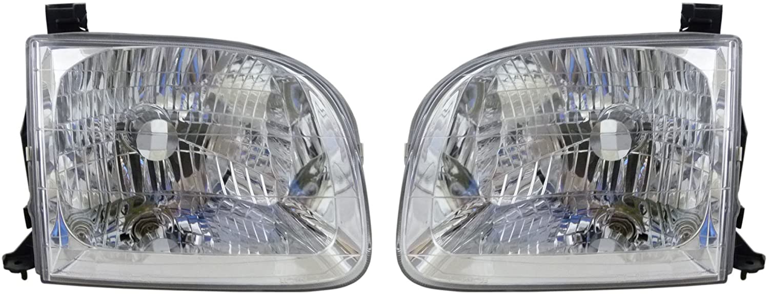 2001-2004 Toyota Sequoia & 2004 Tundra Pickup Truck (SR5 Crew/Double/Extended Cab 4-Door Models) Headlight Headlamp Head Light Lamp Pair Set Right Passenger And Left Driver Side (2001 01 2002 02 2003 03 2004 04)