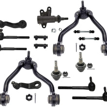 Detroit Axle - 15PC Front Upper Control Arm w/Ball Joint, Sway Bar, Inner Outer Tie Rod Kit for 1995-1999 Escalade K1500 K1500 Suburban Yukon Tahoe - 4WD Stamped Steel Lower Control Arms Models